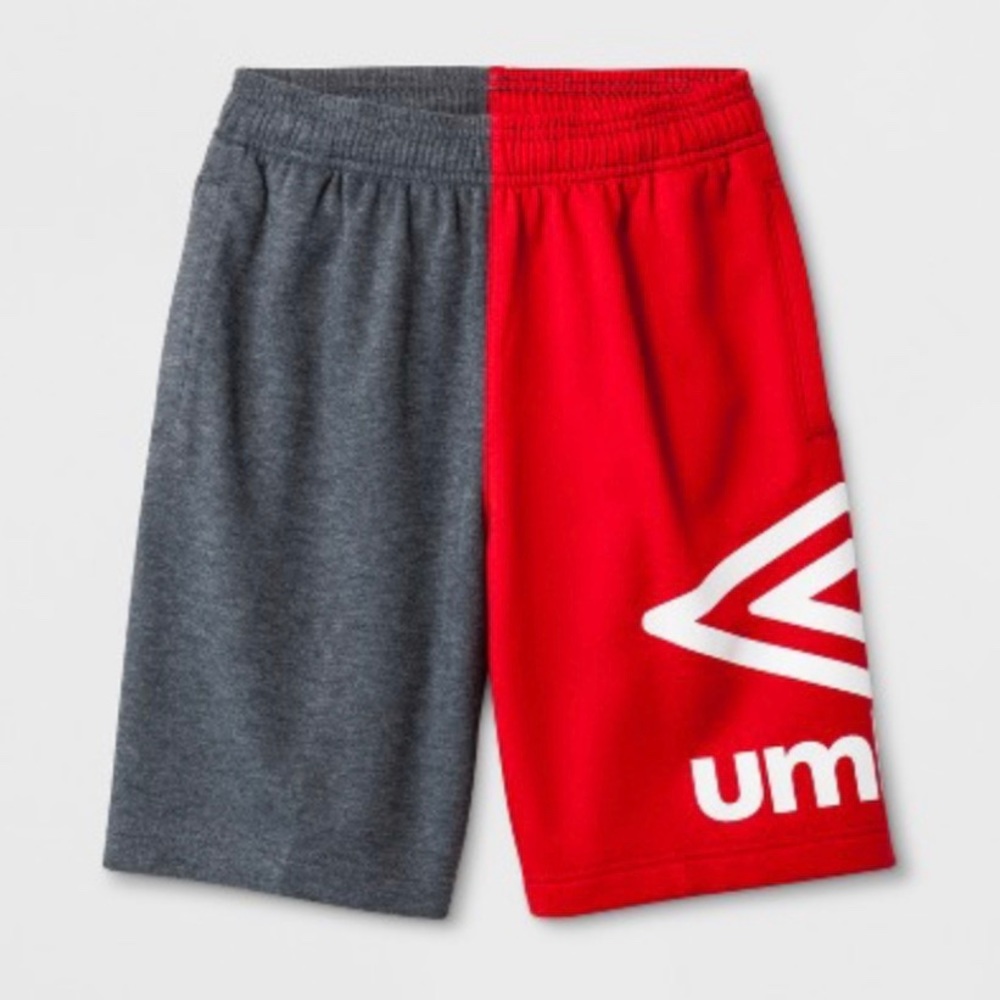 Umbro Boys’ Grey Red Big Logo Shorts - NWT